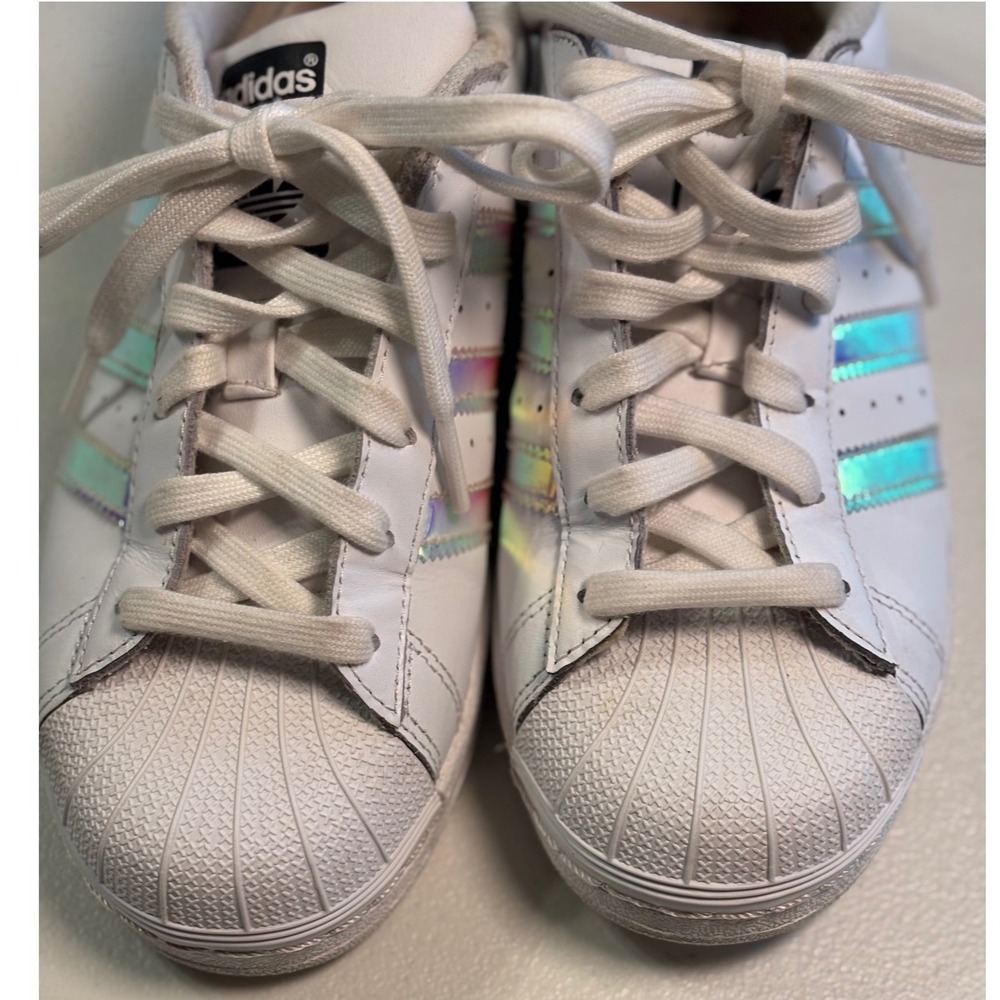 Adidas Superstar Iridescent Stripes White Sneakers Size 4.5 Youth Girl Shoes - Picture 11 of 13